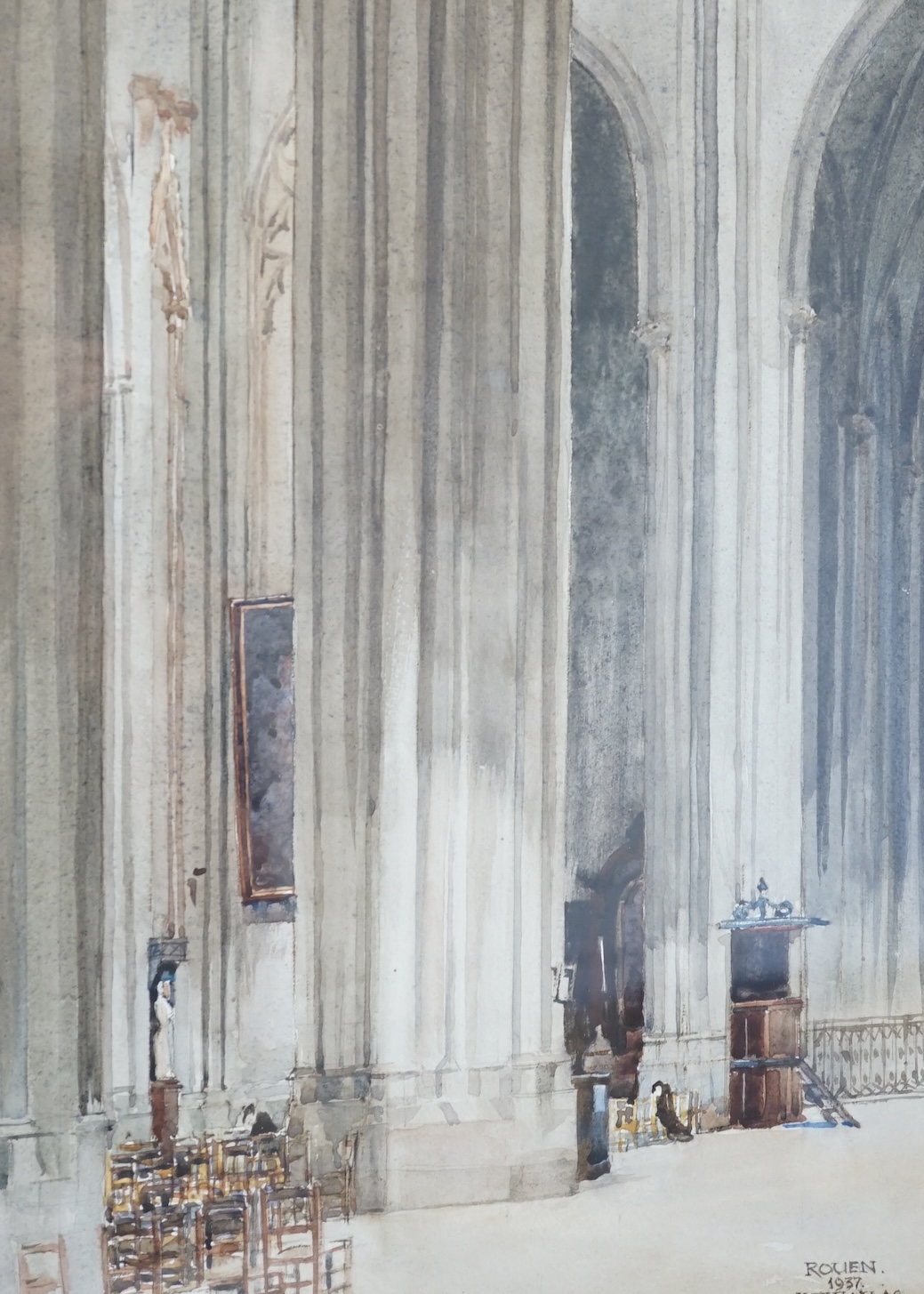 Harold W. Hallas (19th / 20th. C), watercolour, Rouen Cathedral, signed and dated 1937, 36.5 x 26cm. Condition - fair to good